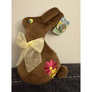 2006 Fiesta Chocolate Bunny Easter Plush Rabbit 9" Embroidery Flowers & Bow LX7